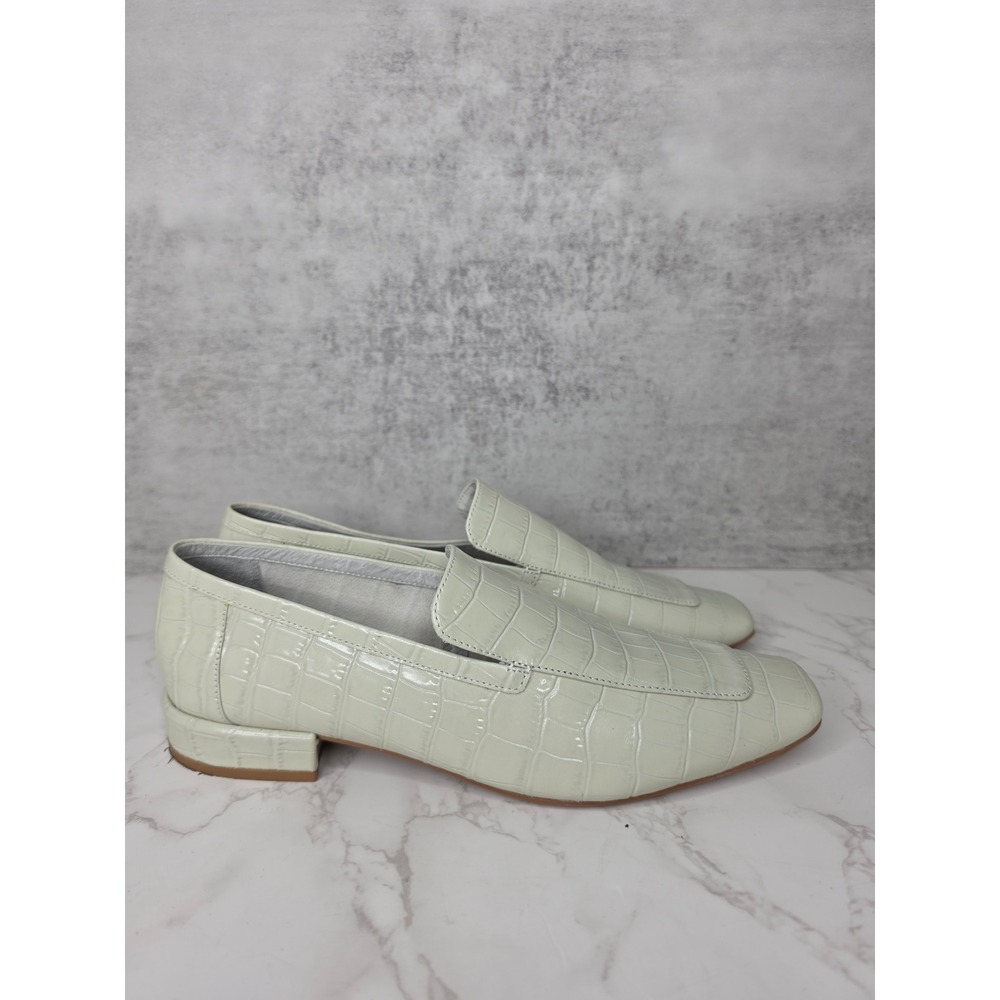 Jeffrey Campbell l Marko Leather Croc Embossed Loafer Square Toe Ivory Womens 10